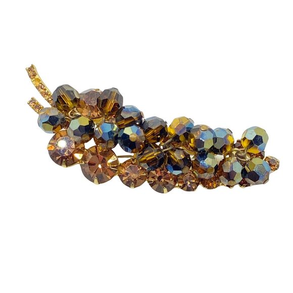 Juliana Leaf Brooch D&E DeLizza and Elster Topaz Brown, aurora borealis cha cha - Picture 5 of 16